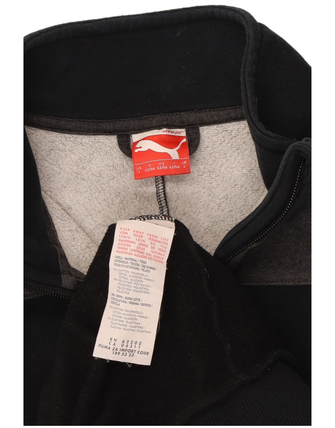 PUMA Mens Tracksuit Top Jacket Large Black Colourblock Cotton