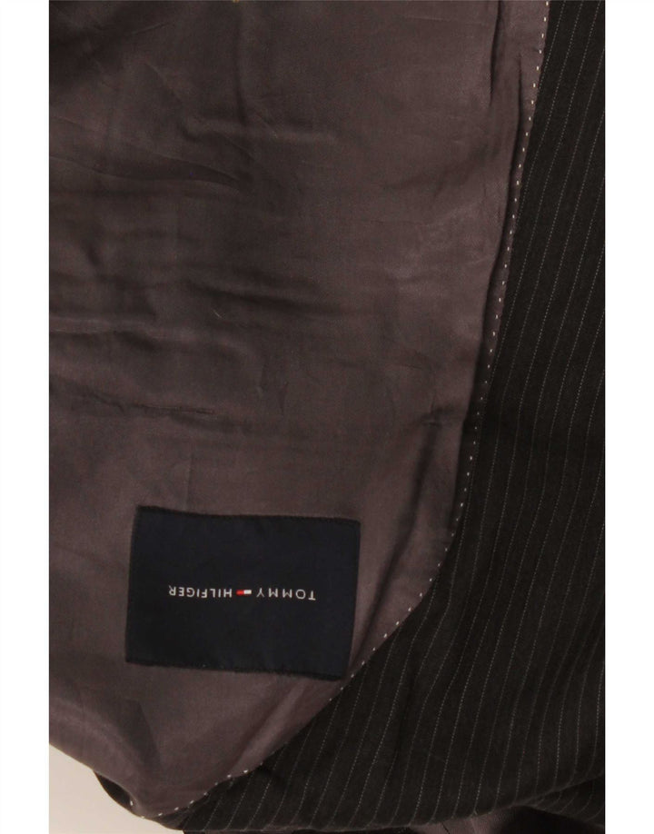 Jaqueta blazer masculina Tommy Hilfiger com 2 botões Reino Unido 40 grande lã preta listrada