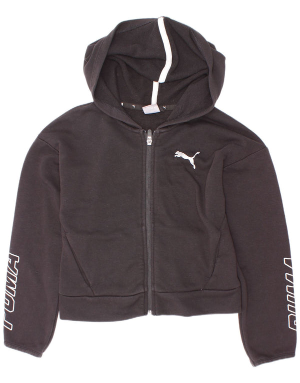 Felpa con cappuccio e zip grafica per ragazze Puma 9-10 anni in cotone nero