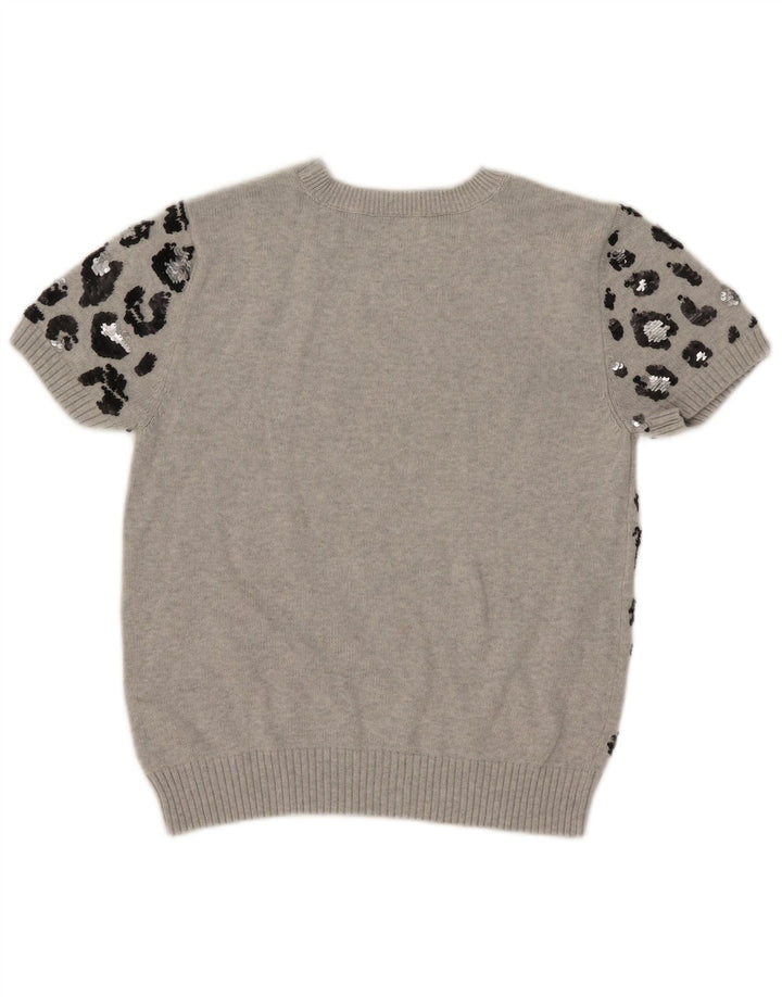 Marks & Spencer Womens Crop Crew Neck Jumper Sweater UK 16 Large Grey