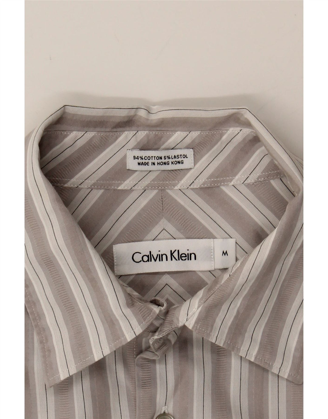CALVIN KLEIN Mens Formal Shirt Medium Grey Striped Cotton Vintage Calvin Klein and Second-Hand Calvin Klein from Messina Hembry 