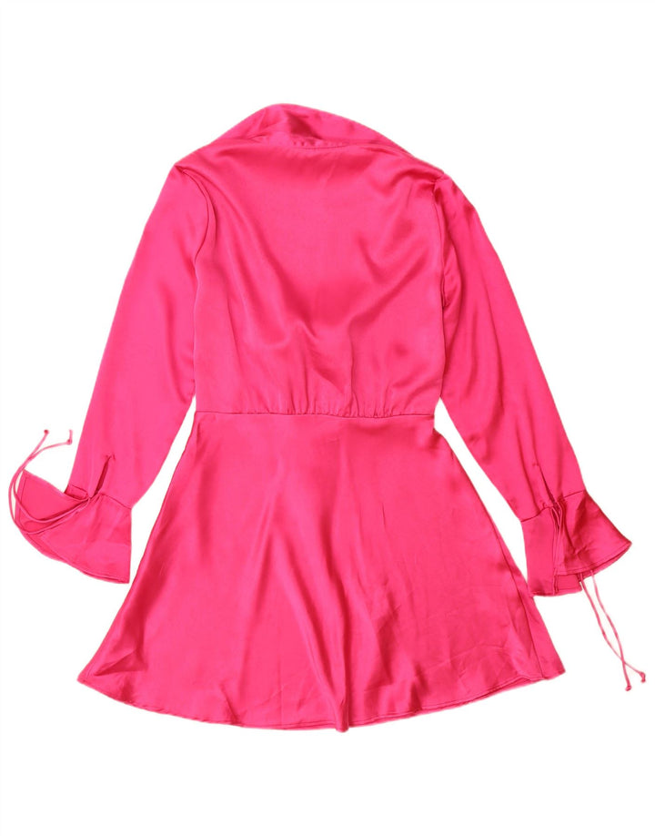 Zara Womens Long Sleeve A-Line Dress UK 14 Medium Pink Polyester