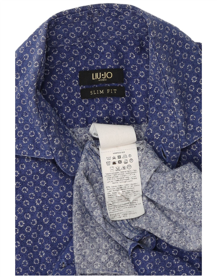 Liu Jo Mens Slim Fit Shirt Medium Blue Spotted Cotton