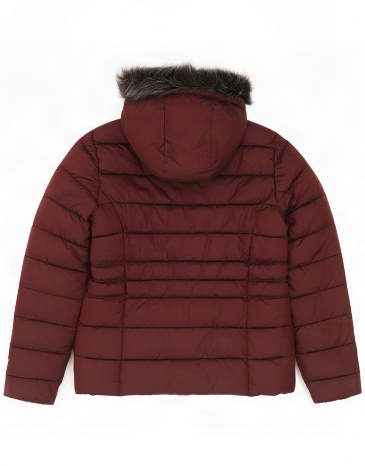 Superdry Womens Hooded Padded Jacket UK 8 Small Burgundy Polyester