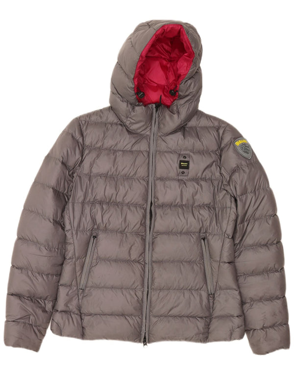 Blauer Womens Hooded Padded Jacket UK 14 Medium Grey Polyamide