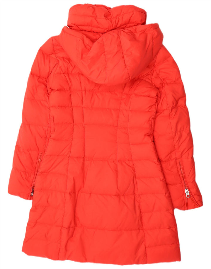 Benetton Womens Hooded Padded Coat IT 44 Medium Orange Polyamide