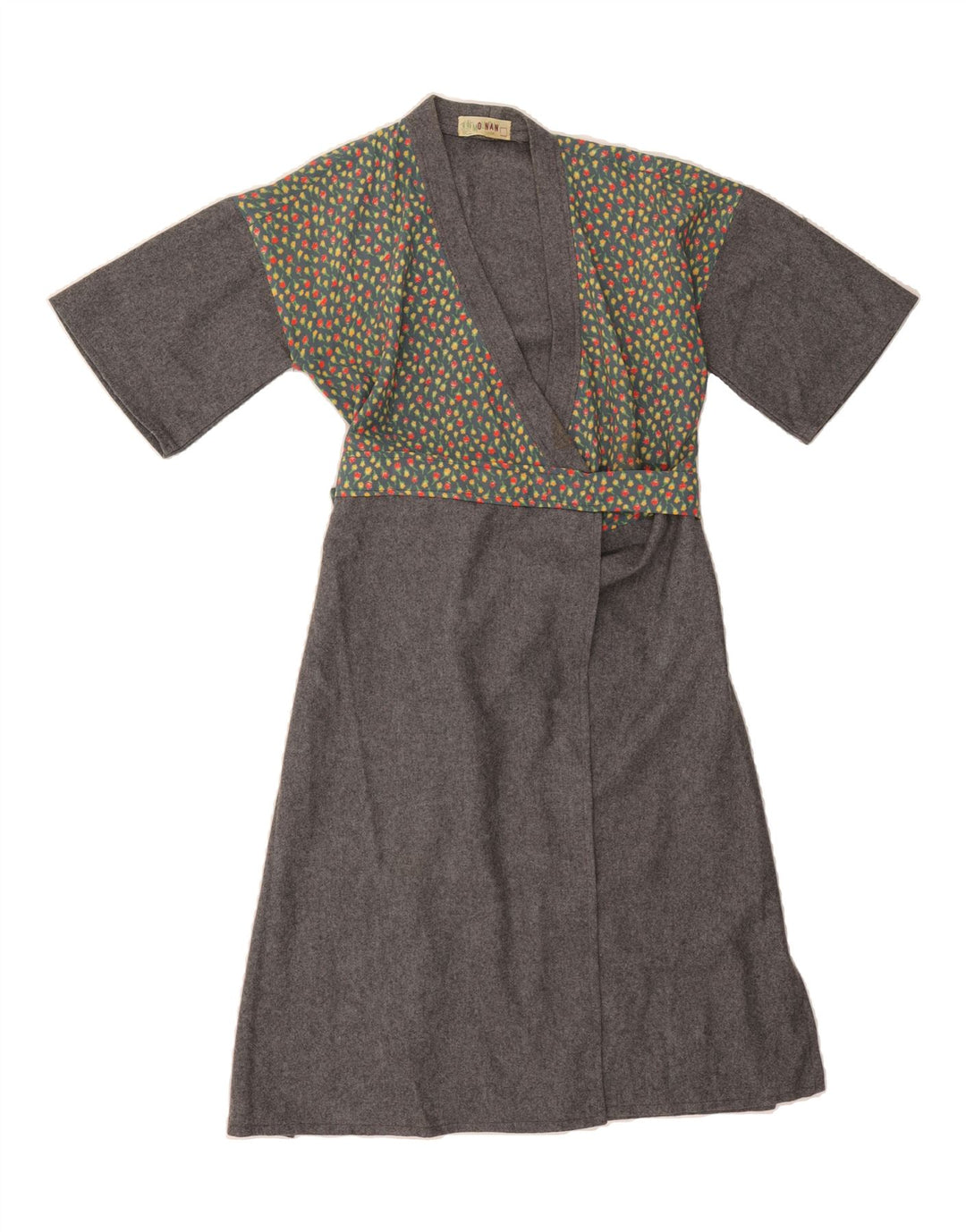 LUSSO Womens Wrap Dress UK 12 Medium Grey Floral Wool Vintage Lusso and Second-Hand Lusso from Messina Hembry 