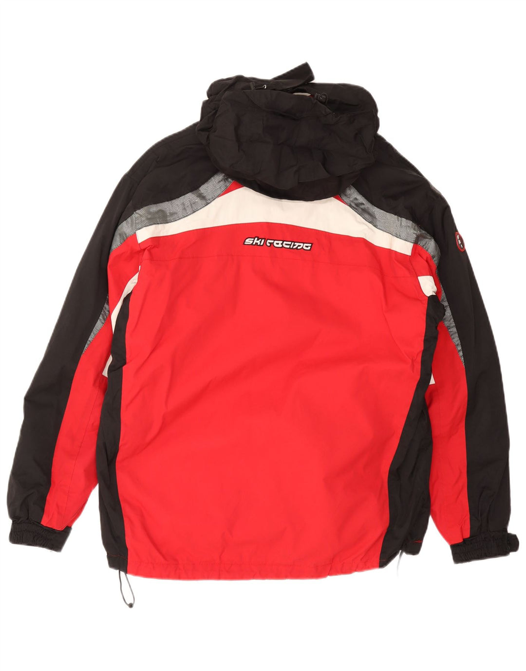 VINTAGE Herren-Skijacke mit Kapuze, UK 38, mittelrotes Colourblock-Polyamid