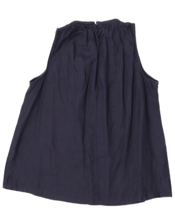 Benetton Dame ærmeløs bluse Top UK 10 Small Navy Blue Linen
