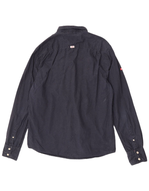 Superdry Mens Shirt 2XL Navy Blue Polka Dot Cotton