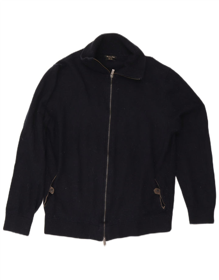 Massimo Dutti Herren-Strickjacke, groß, marineblaue Baumwolle