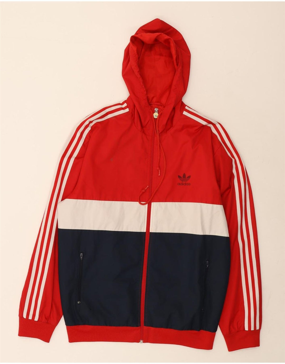 Adidas Mens Hooded Tracksuit Top Jacket Medium Red Colourblock Polyester