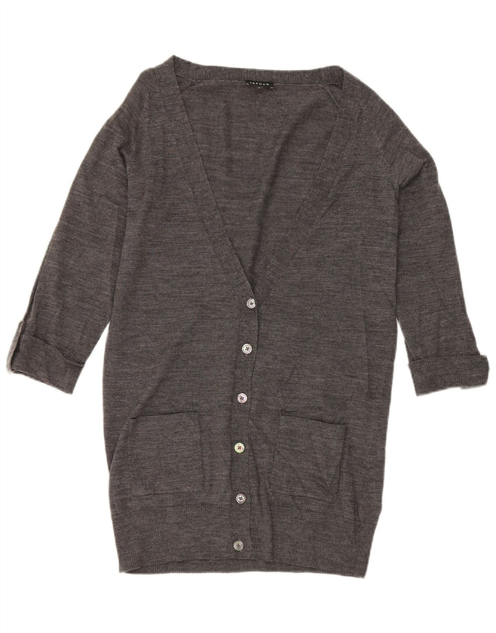 Jaeger Womens 3/4 Sleeve Cardigan Sweater UK 12 Medium Grey Flecked Wool