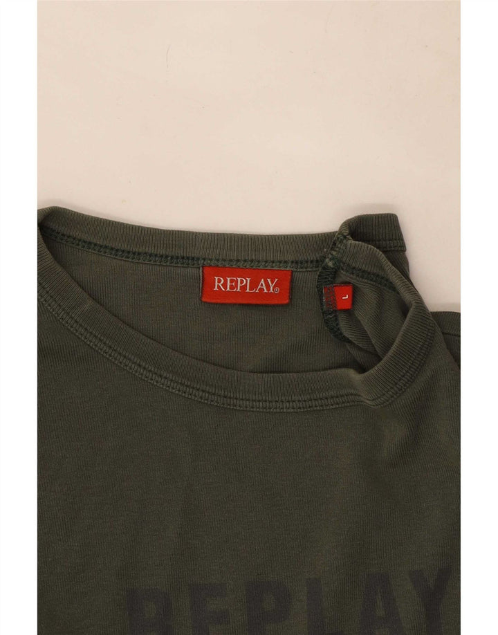 Replay Herren Graphic Top Langarm Large Khaki
