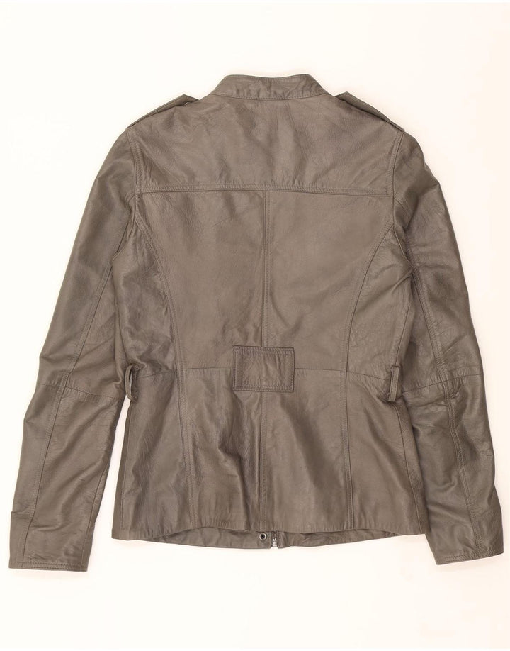 VINTAGE Womens Leather Jacket UK 12 Medium Grey Leather Vintage Vintage and Second-Hand Vintage from Messina Hembry 