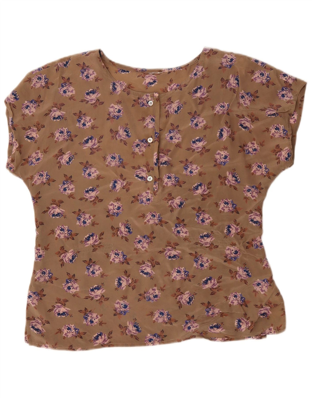 Vintage Womens Blouse Top UK 16 Large Brown Floral