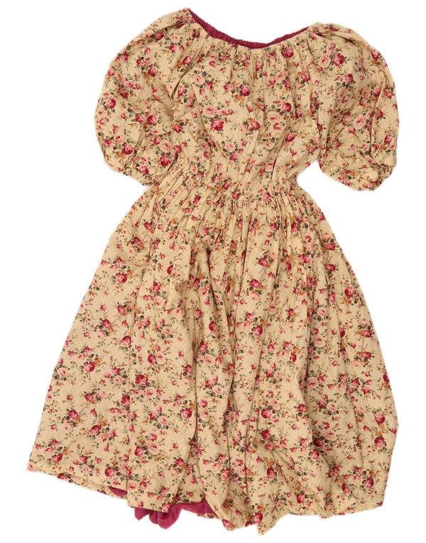 Vintage γυναικείο φόρεμα Off Shoulder UK 14 Large Beige Floral