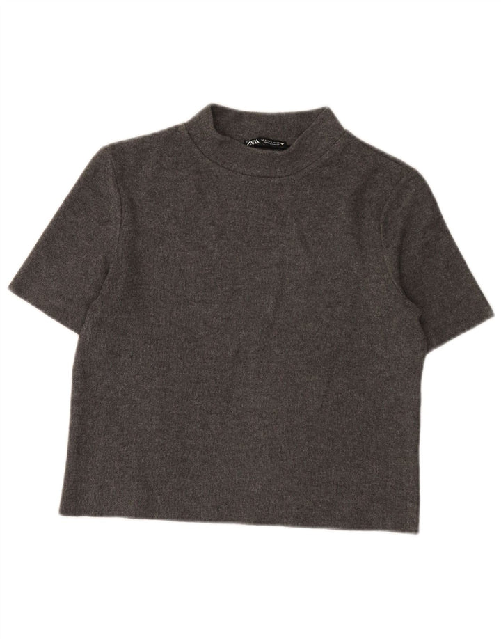 Zara Womens Crop T-Shirt Top UK 10 Small Grey Polyester