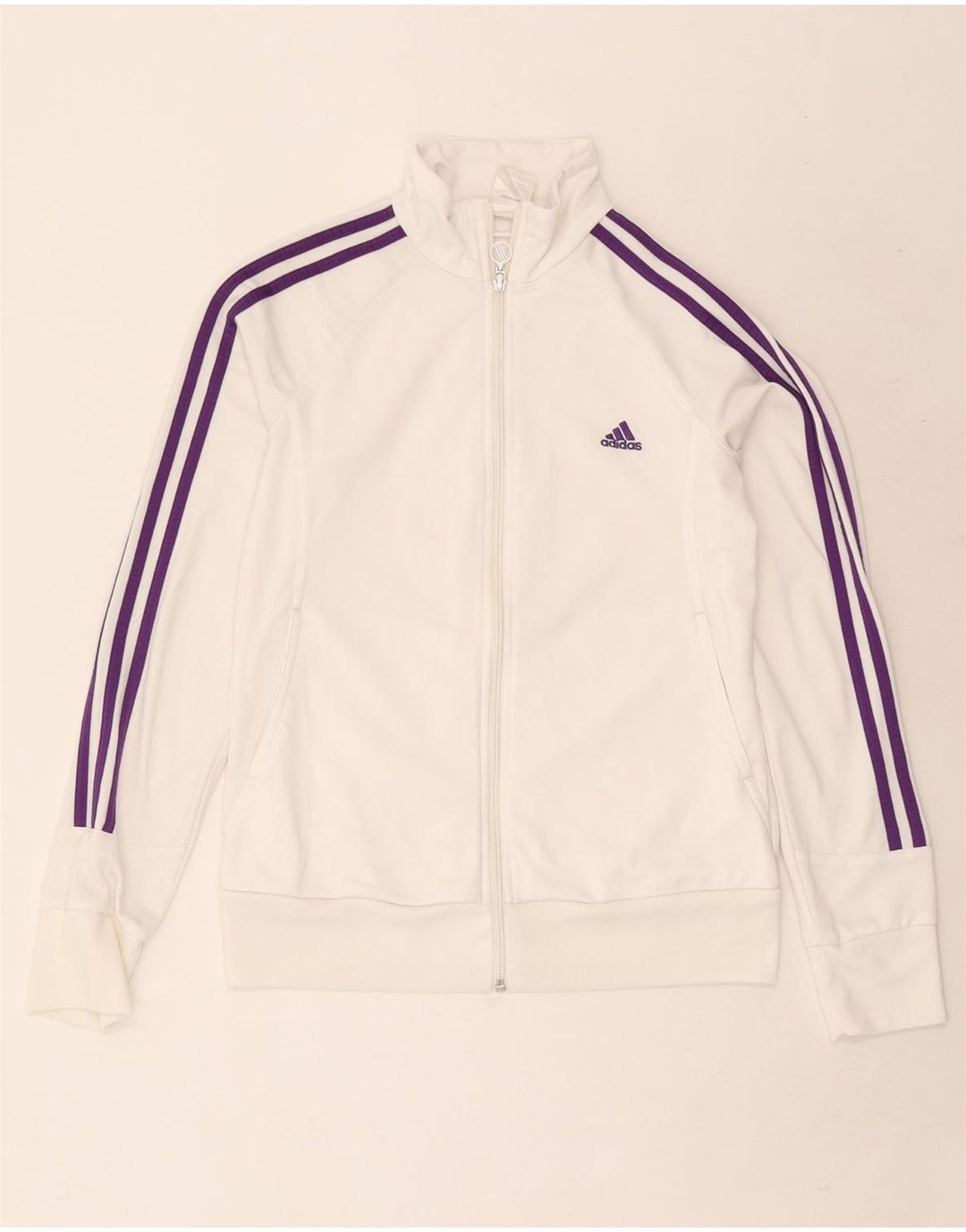 Adidas Womens Tracksuit Top Jacket UK 12/14 Medium White Polyester