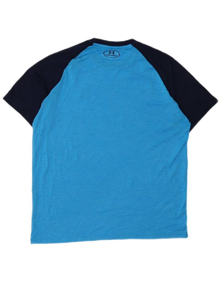 UNDER ARMOUR Mens Heat Gear T-Shirt Top Medium Blue Colourblock Polyester
