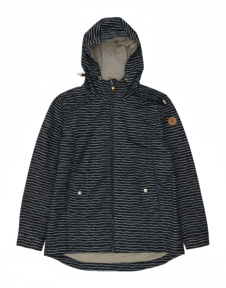 PACO Womens Hooded Rain Jacket UK 14 Large Navy Blue Striped Polyester