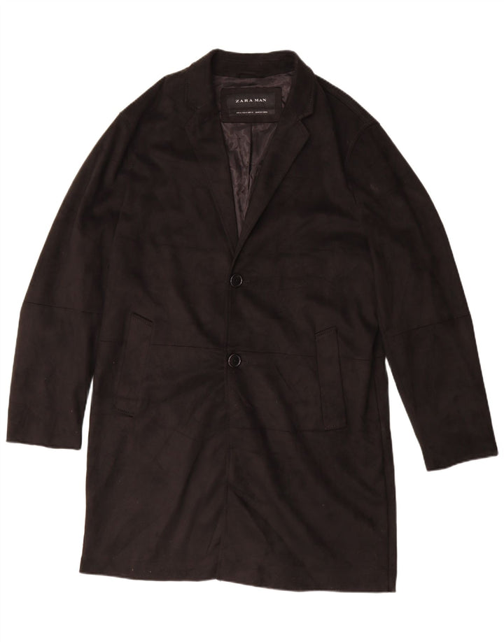 Zara Mens Loose Fit Overcoat UK 38 Medium Black Polyester