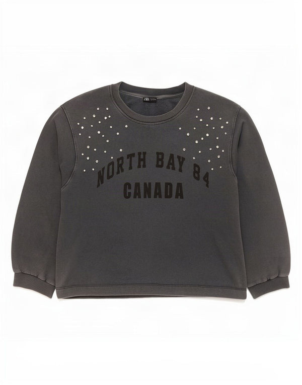 Zara Womens Graphic Oversized Sweatshirt Jumper UK 14 Medium Grey