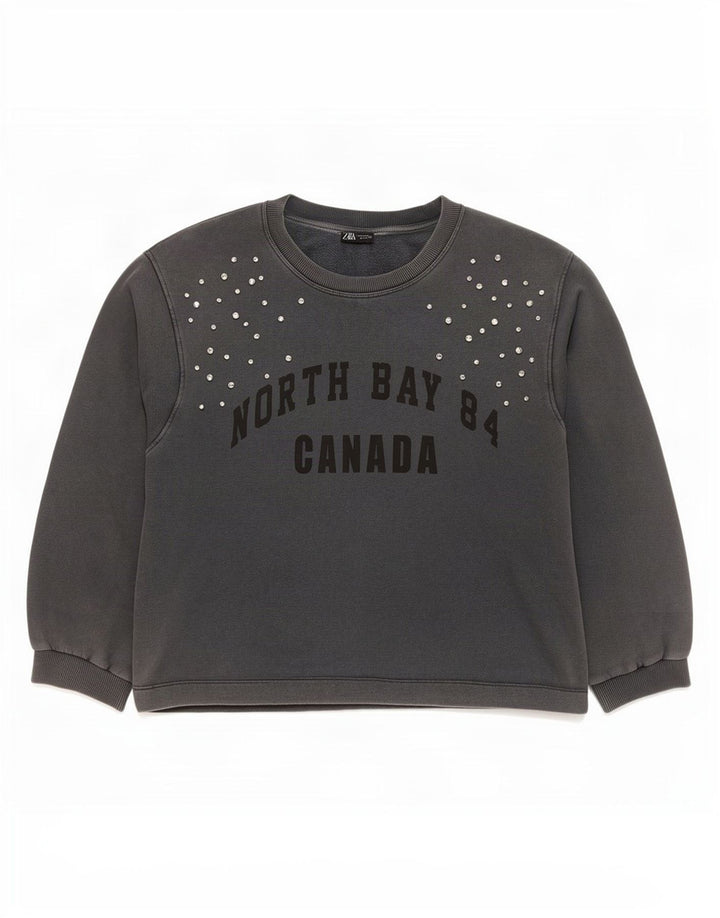 Zara Dame Grafisk Oversized Sweatshirt Jumper UK 14 Medium Grey