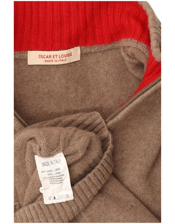 Oscar Et Louise Mens Zip Neck Jumper Sweater Medium Beige Wool