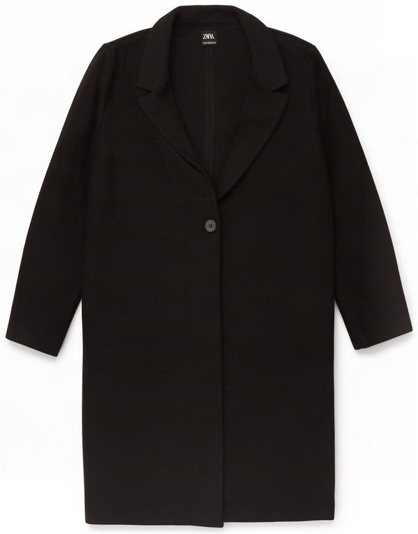 Zara Womens 1 Button Overcoat UK 14 Medium Black Polyester