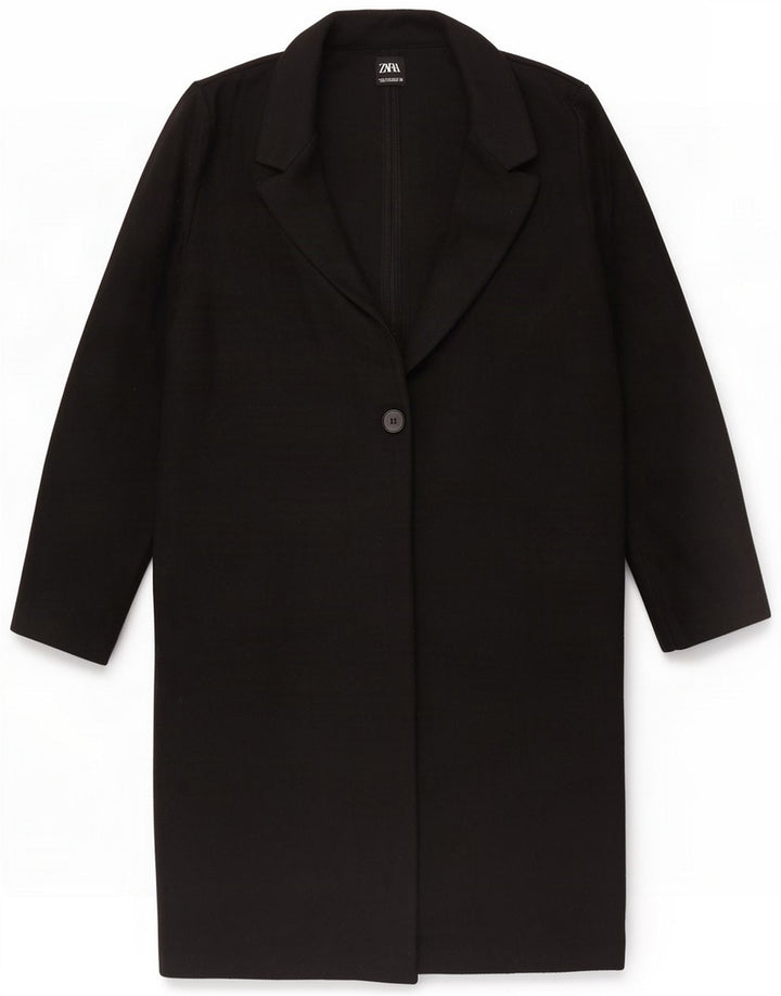 Zara Damen 1-Knopf-Mantel UK 14 Mittelschwarzes Polyester