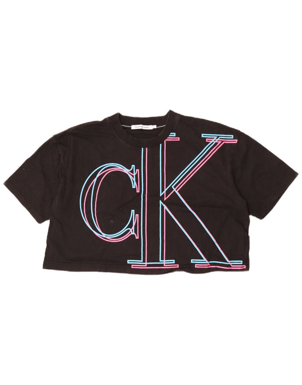 Calvin Klein Womens Crop Oversized grafisk T-shirt top UK 18 XL Sort
