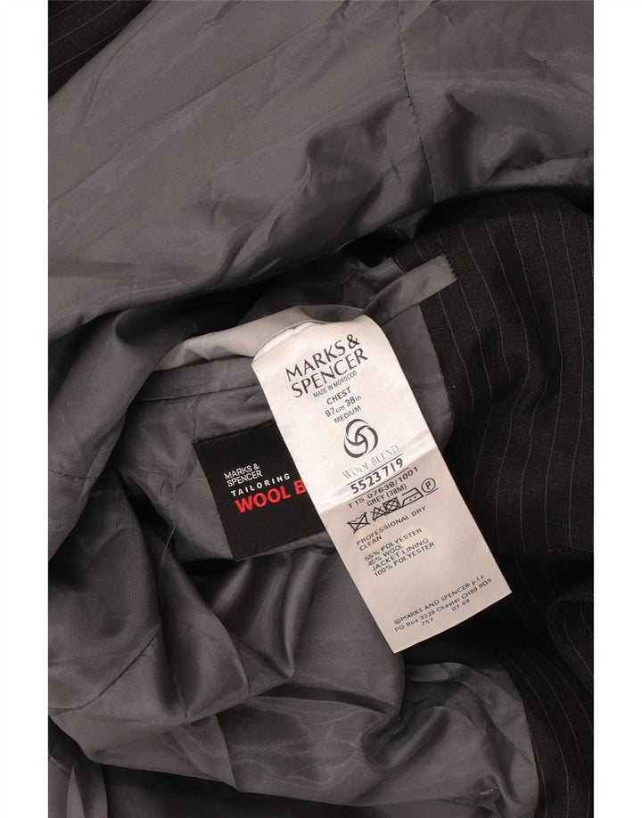 Marks & Spencer Veste blazer coupe ajustée pour homme UK 38 Gris moyen à fines rayures