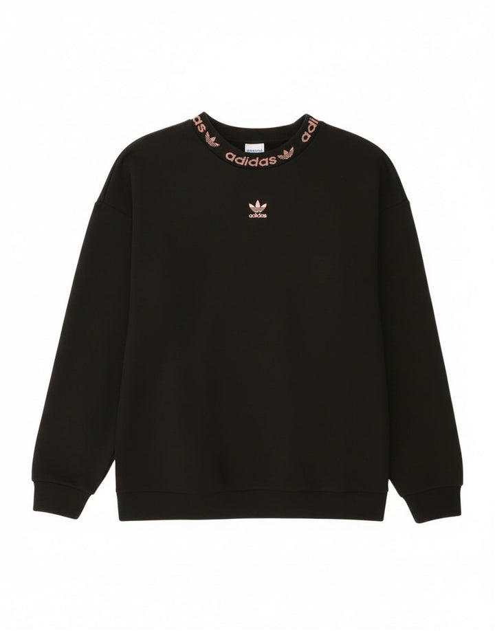 Adidas Womens Graphic Oversized Sweatshirt Jumper UK 4 Small Black Cotton