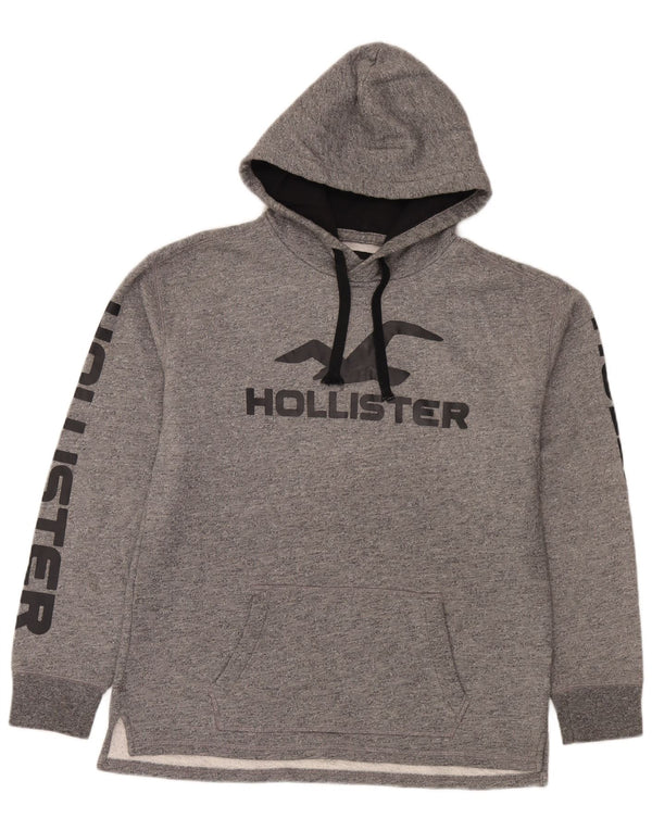 Hollister Mens Graphic Hoodie Jumper Medium Grey Cotton