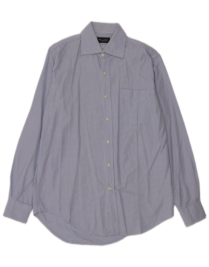 Massimo Dutti Mens Shirt Size 40 Medium Blue Houndstooth Cotton
