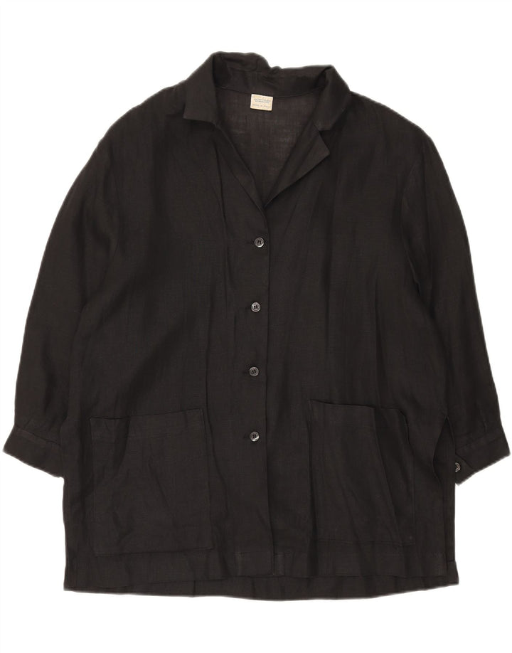 BENETTON Womens Longline 4 Button Blazer Jacket IT 42 Medium Black Linen Vintage Benetton and Second-Hand Benetton from Messina Hembry 