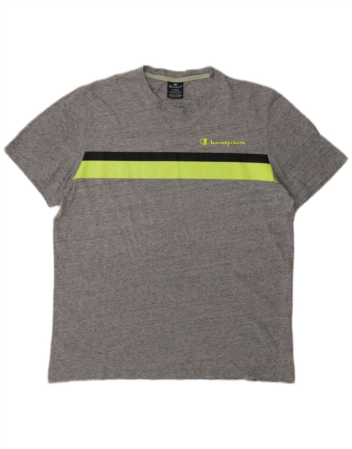 Champion Mens Graphic T-Shirt Top Large Grey Colourblock