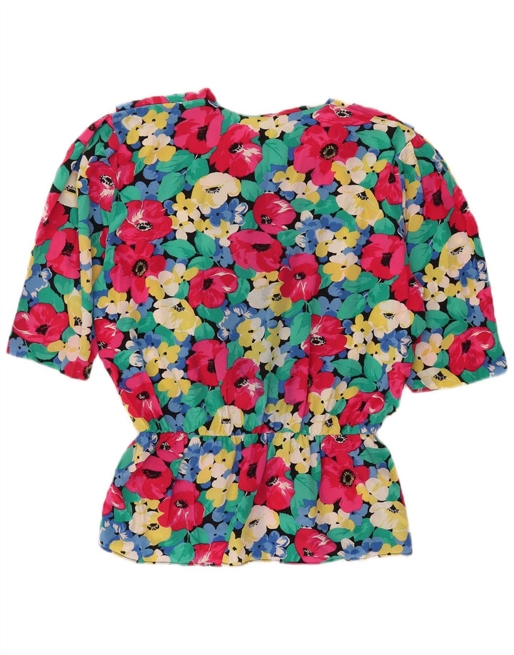 Vintage damebluse med 3/4 ærmer IT 46 Stor flerfarvet blomster