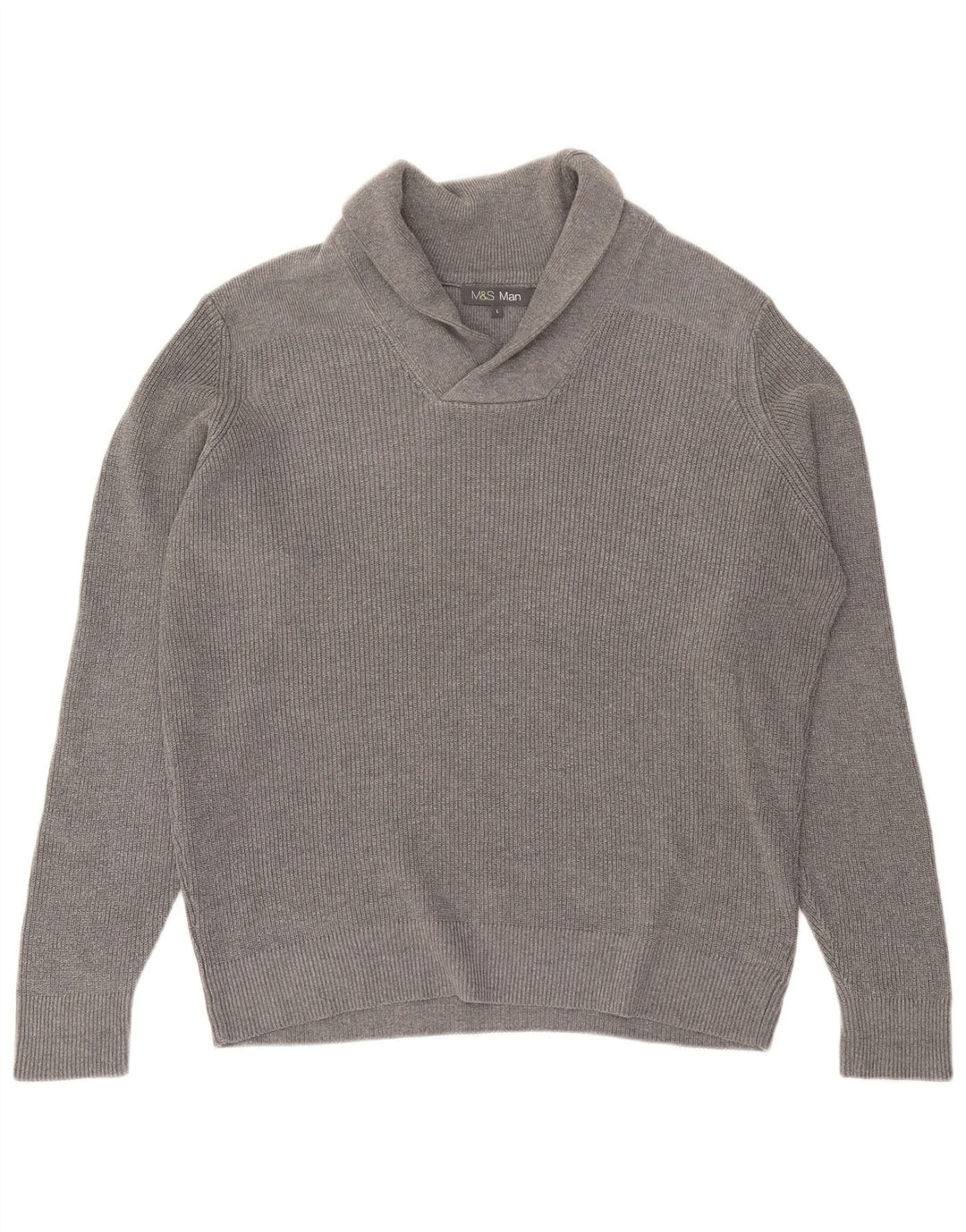 Marks & Spencer Mens Shawl Neck Jumper Sweater Large Grey Cotton