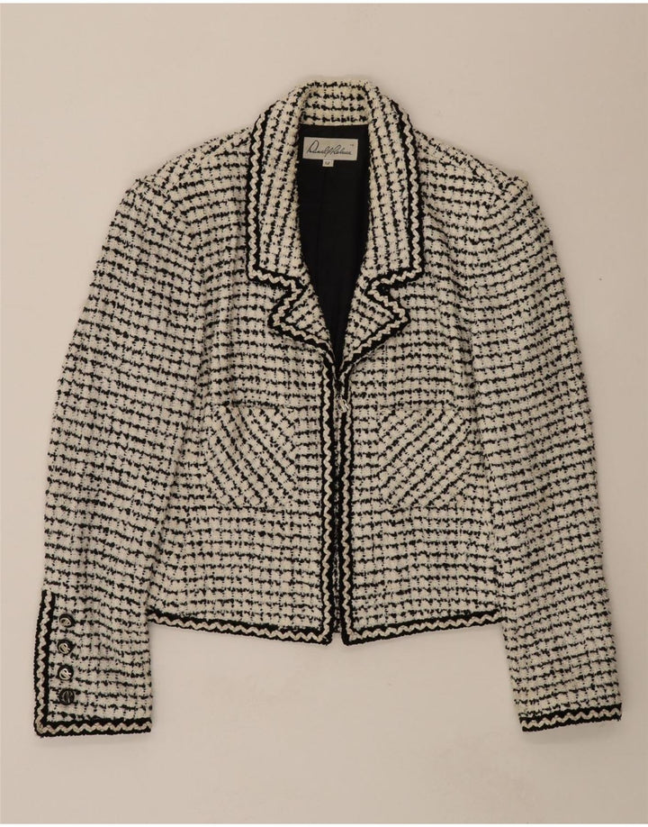 DANIEL & REBECCA Womens Crop Blazer Jacket US 12 Large Black Houndstooth Vintage Daniel & Rebecca and Second-Hand Daniel & Rebecca from Messina Hembry 