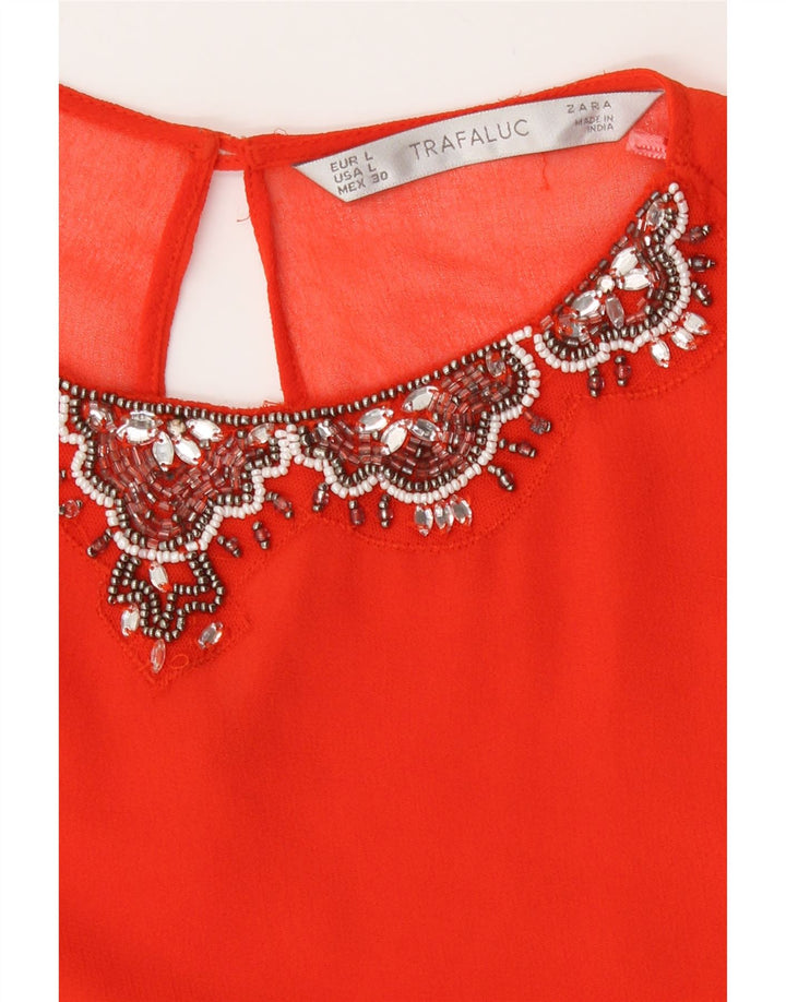 Top Zara da donna a maniche lunghe trasparente, camicetta trasparente UK 16 grande arancione