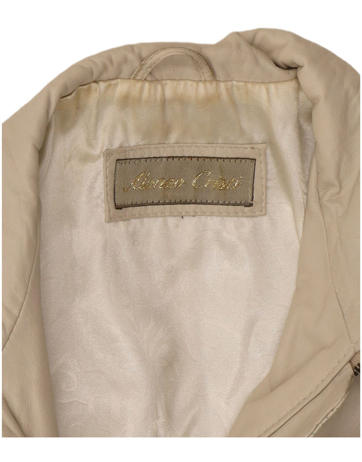 Vintage Womens Leather Jacket UK 14 Medium Beige Leather