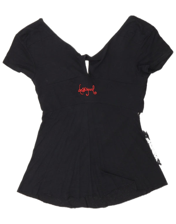Γυναικεία γραφική μπλούζα Desigual Top UK 8 Small Black Floral Heart