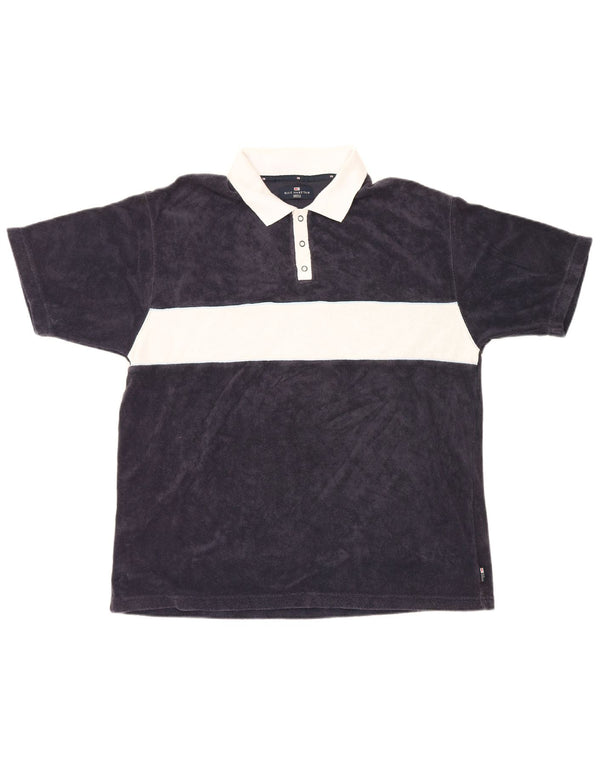 Marks & Spencer Mens Blue Harbour Velvet Polo Shirt Large Navy Colourblock