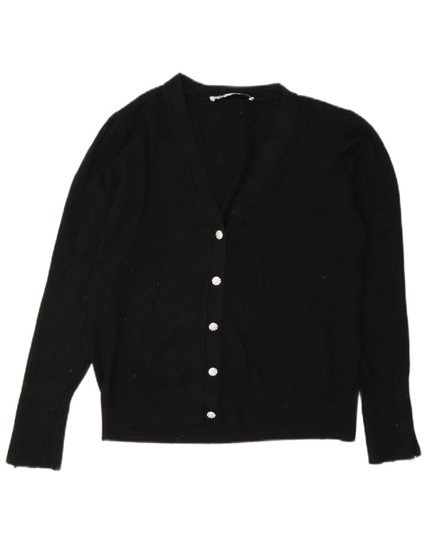 Zara Womens Regular Fit Cardigan Sweater UK 14 Large Noir Viscose