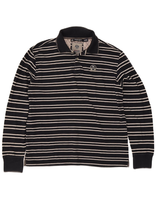 North Sails Herre langærmet Rugby Polo Shirt 2XL Marineblå Stribet Bomuld