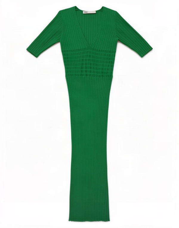 Zara Vestido largo de manga corta para mujer UK 8 Small Viscosa verde