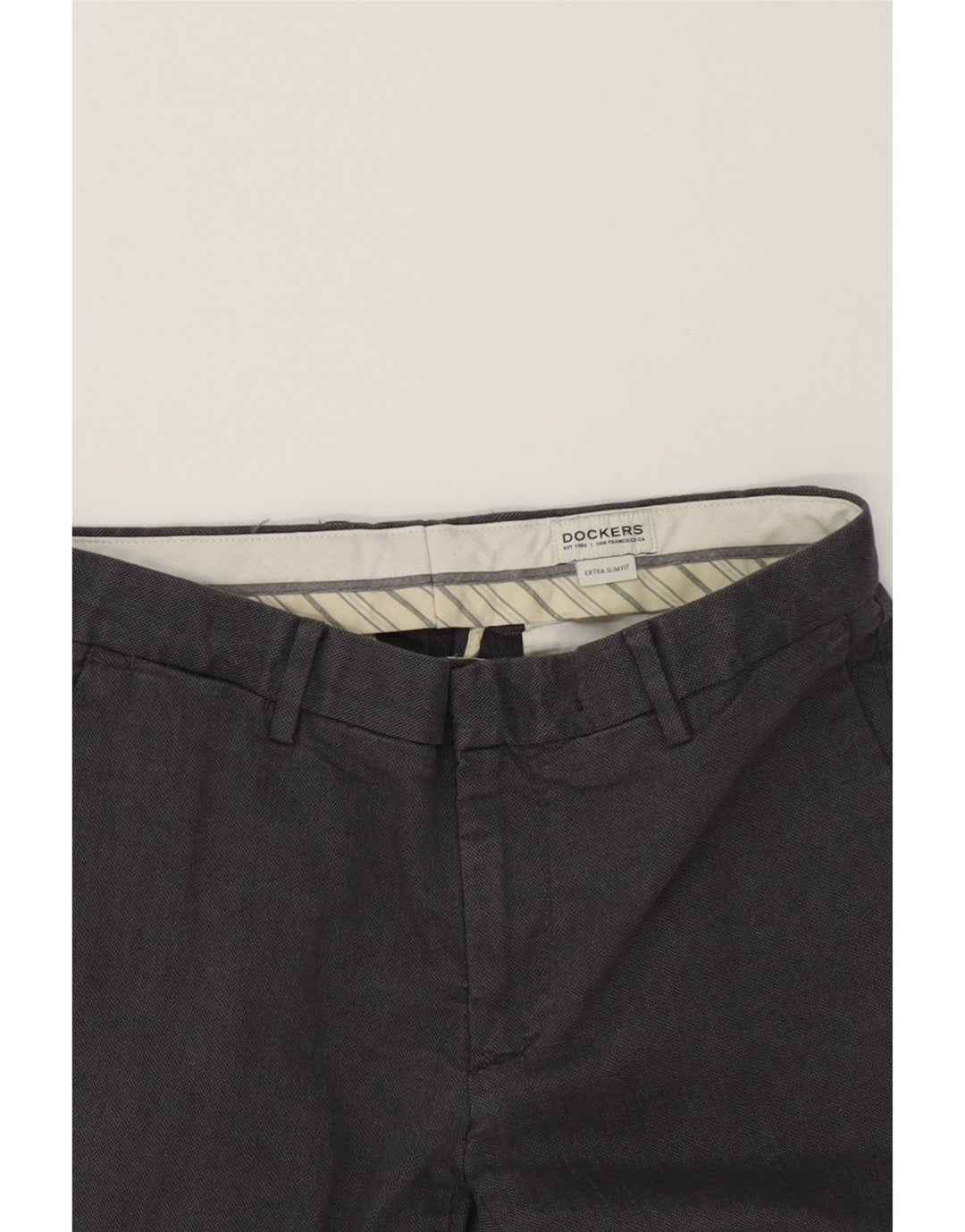 DOCKERS Mens Extra Sim Fit Chino Trousers W32 L34 Grey Chevron Cotton Vintage Dockers and Second-Hand Dockers from Messina Hembry 