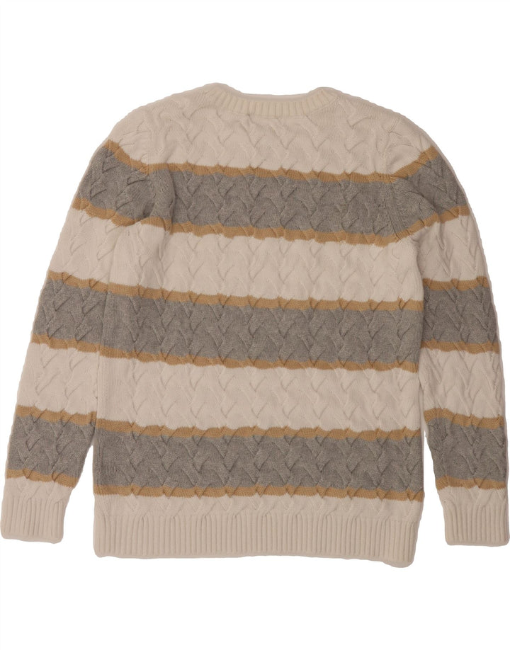 LANDS END Womens Crew Neck Jumper Sweater UK 14 Medium Off White Striped Vintage Lands End and Second-Hand Lands End from Messina Hembry 